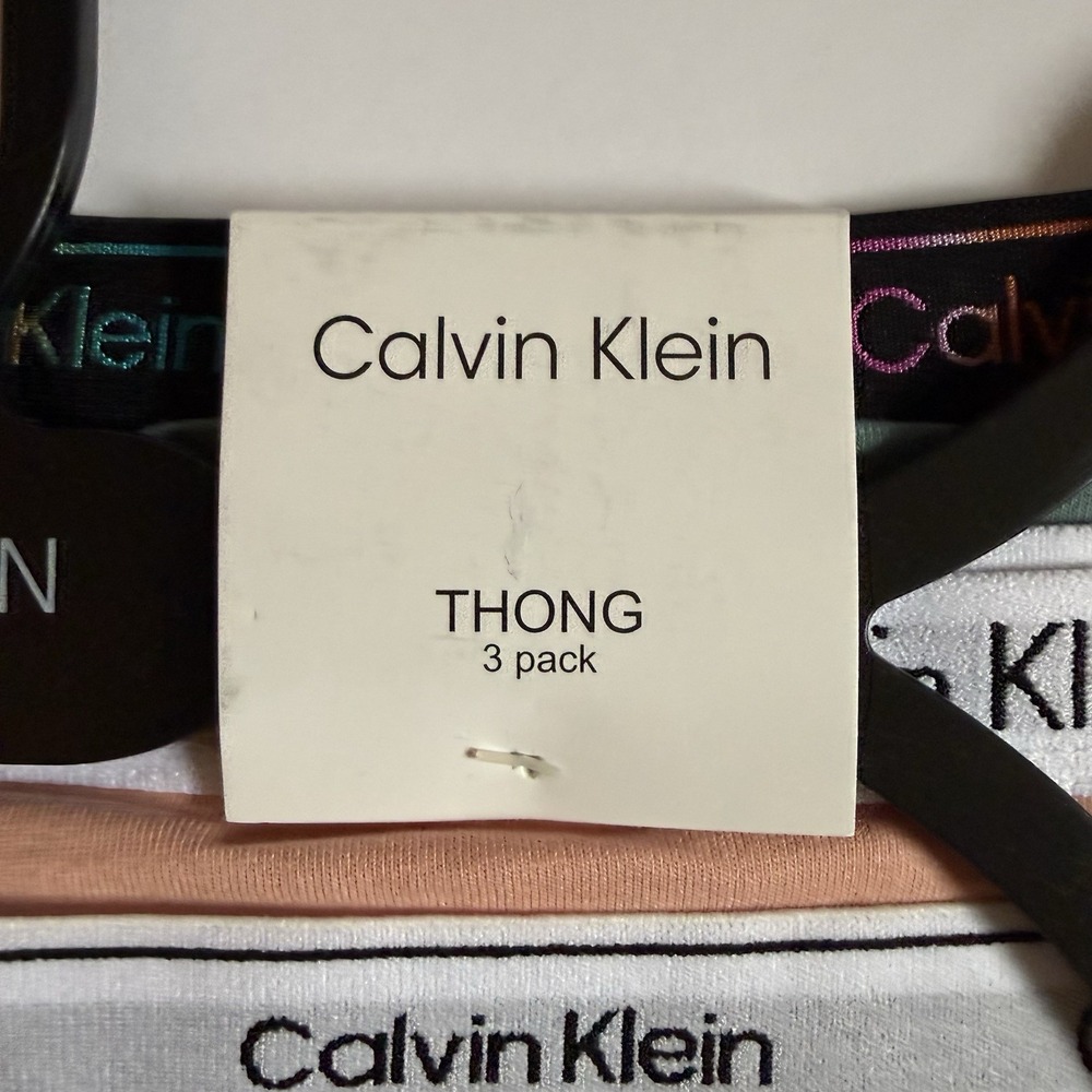 NWT Calvin Klein Thong 3 Pack Womens Size SMALL Cotton Rainbow Logo Waistband - Picture 2 of 4